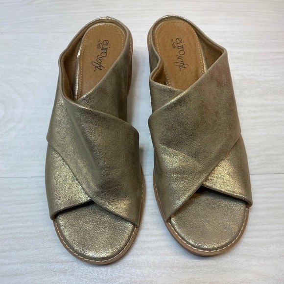 Eurosoft by Sofft Shoes - Eurosoft Womens 9 Cidney Mules Crisscross Gold Metallic Block Heel Slide Sandals